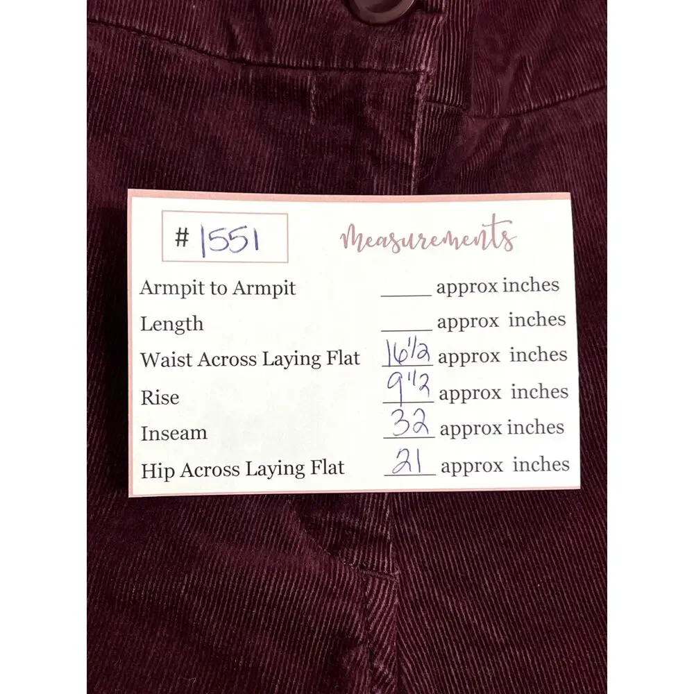 Tommy Hilfiger Dark Burgundy Maroon Wide Leg Corduroy Low Waisted Pants Size 8 - Picture 9 of 9
